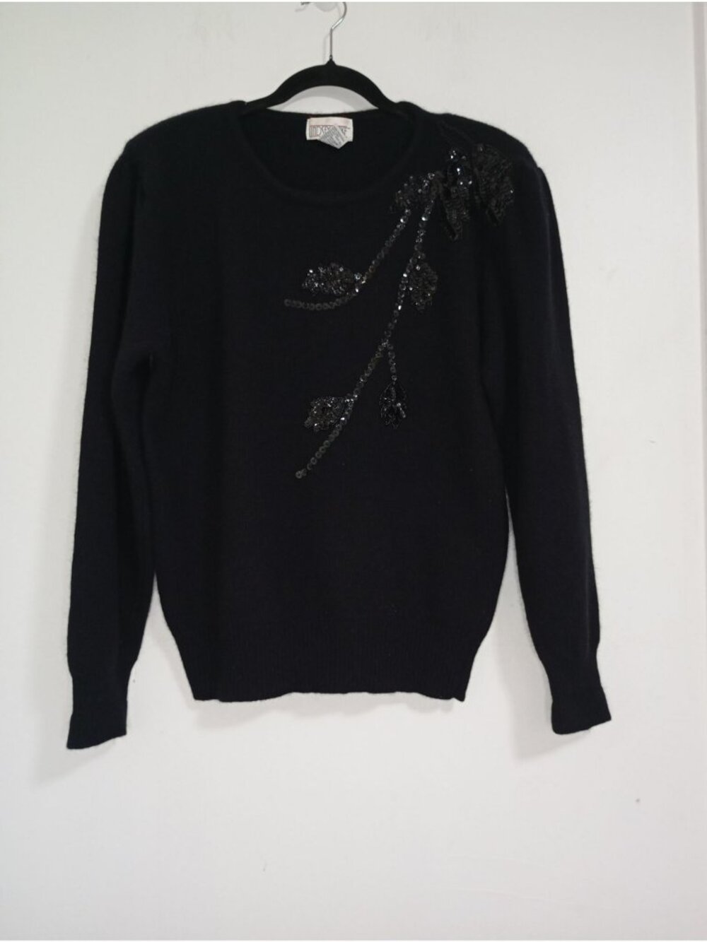 Lindsey Blake Sweater Lambswool Blend Angora Sequin Embellished Womens L Black